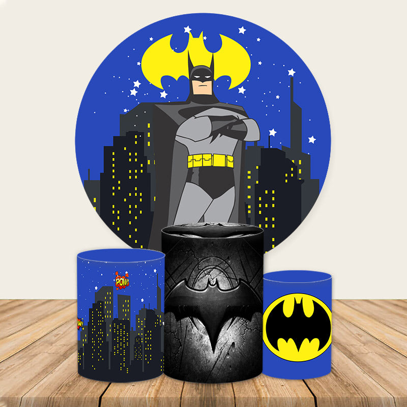 Lofaris Round Cartoon Theme Batman Night Party Backdrop Kit