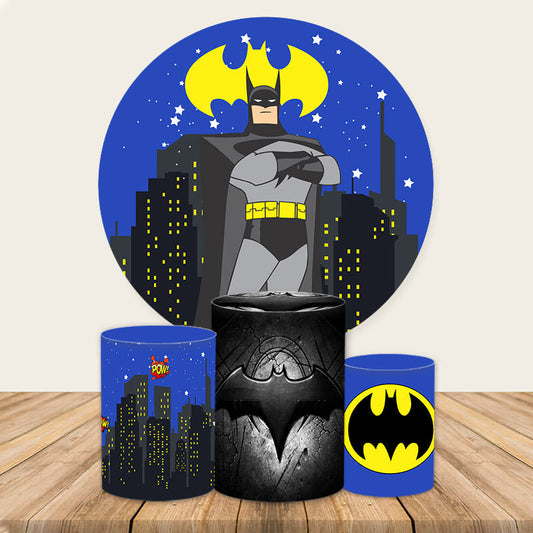 Lofaris Round Cartoon Theme Batman Night Party Backdrop Kit