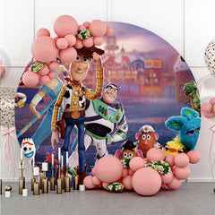 Lofaris Round Cartoon Toys Happy Birthday Backdrop For Party