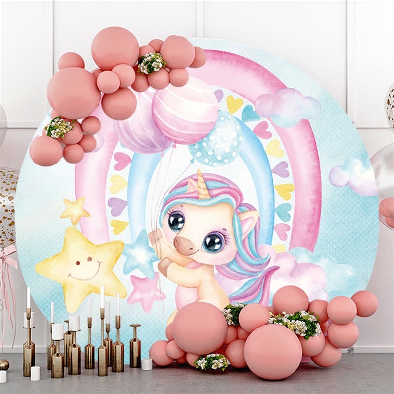 Lofaris Round Cute Unicorn Star Baby Shower Backdrop For Party