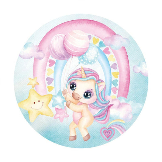Lofaris Round Cute Unicorn Star Baby Shower Backdrop For Party