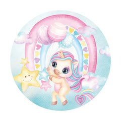 Lofaris Round Cute Unicorn Star Baby Shower Backdrop For Party