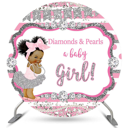 Lofaris Round Diamonds Pearls A Baby Girl Shower Backdrop