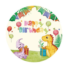 Lofaris Round Dinosaur Cartoon Theme Happy Birthday Backdrop