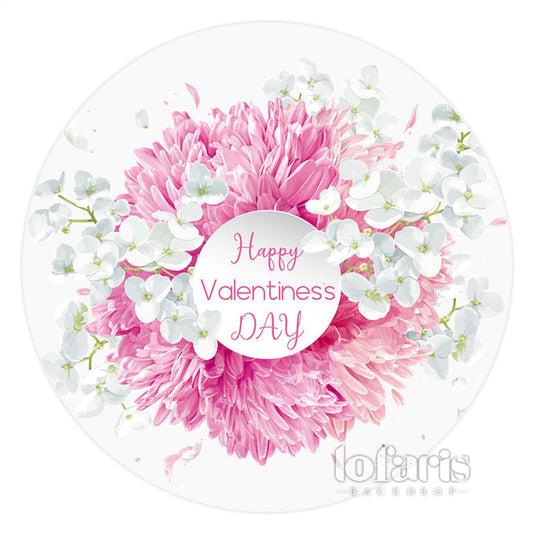 Lofaris Round Elegant Floral Happy Valentiness Day Backdrop