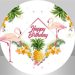 Lofaris Round Flamingo Summer Happy Birthday Backdrop Kit