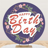 Load image into Gallery viewer, Lofaris Round Flower And Leaves Purple Happy Birthday Backdrop