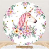 Load image into Gallery viewer, Lofaris Round Flower Unicorn Baby Shower Backdrop For Girl