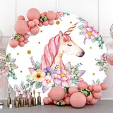 Load image into Gallery viewer, Lofaris Round Flower Unicorn Baby Shower Backdrop For Girl
