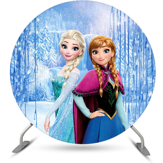 Lofaris Round Forest Winter Happy Birthday Backdrop For Girl