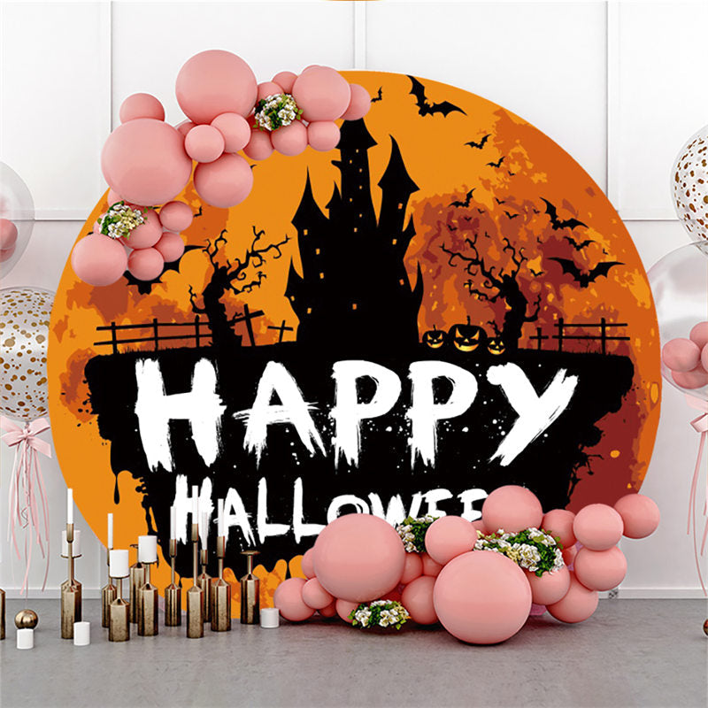 Lofaris Round Funny Pumpkin Castle Trunk Happy Halloween Backdrop