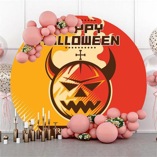 Lofaris Round Funny Pumpkin Happy Helloween Backdrop For Party