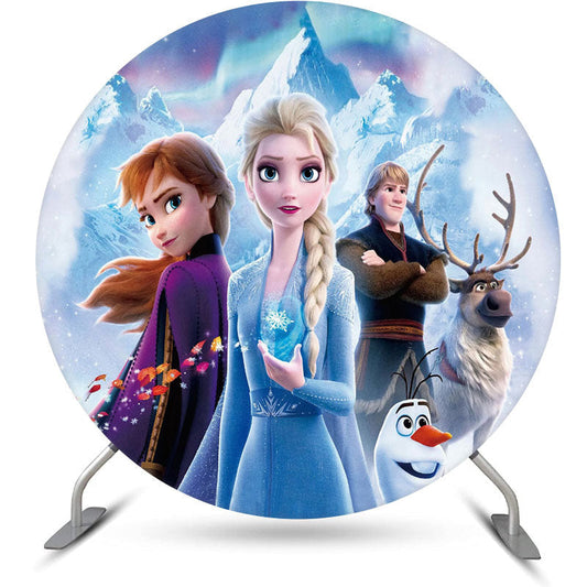 Lofaris Round Girl Boy Animals Frozen Happy Birthday Backdrop