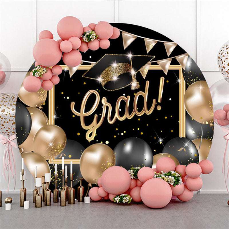 Lofaris Round Glitter And Balloons Happy Graduation Backdrop