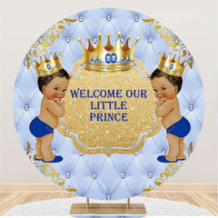 Lofaris Round Glitter Gloden Blue Prince Baby Shower Backdrop