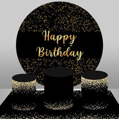 Lofaris Round Glitter Gold And Black Happy Birthday Backdrop