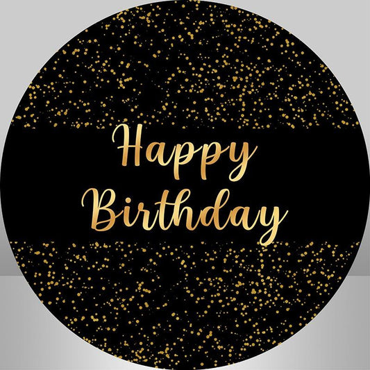 Lofaris Round Glitter Gold And Black Happy Birthday Backdrop