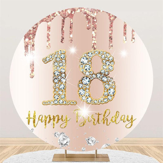 Lofaris Round Glitter Pink Diamond Happy 18th Birthday Backdrop