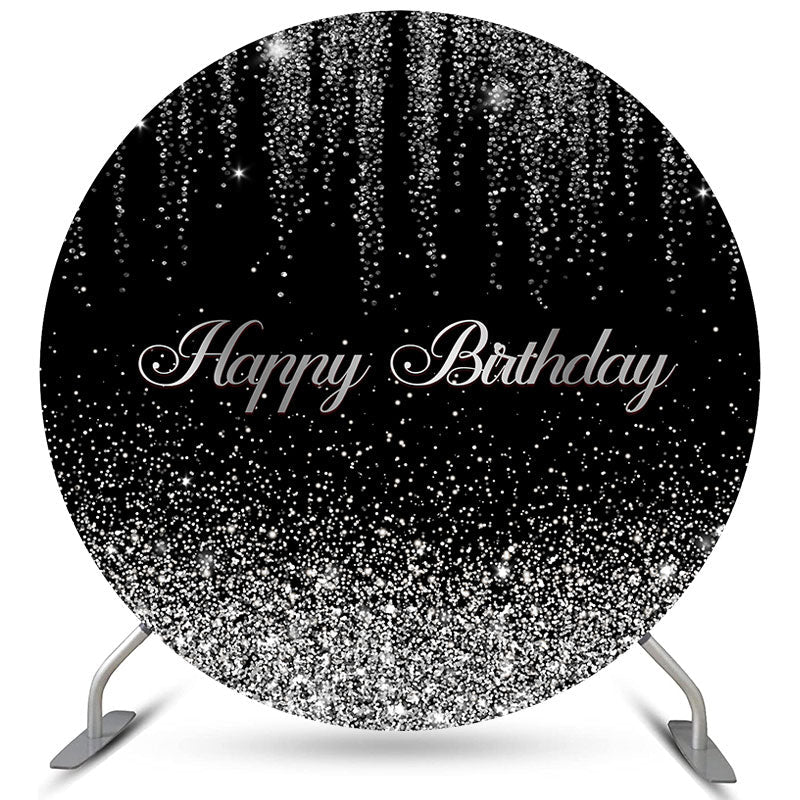 Lofaris Round Glitter Silver And Black Happy Birthday Backdrop
