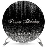 Load image into Gallery viewer, Lofaris Round Glitter Silver And Black Happy Birthday Backdrop