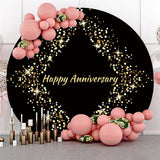 Load image into Gallery viewer, Lofaris Round Glitter Star Black Happy Anniversary Backdrop