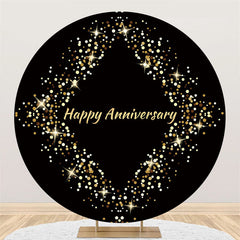 Lofaris Round Glitter Star Black Happy Anniversary Backdrop