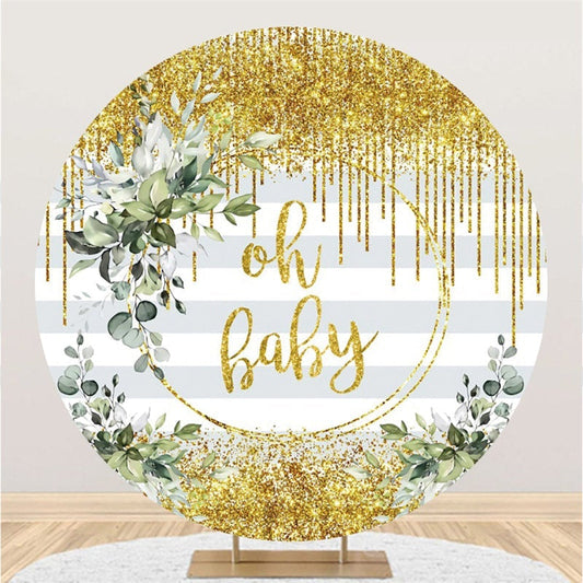 Lofaris Round Glitter Yellow Oh Baby Stripe Shower Backdrop