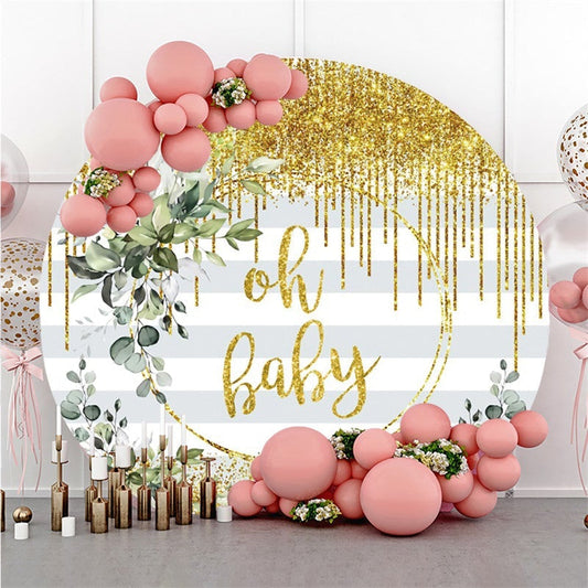 Lofaris Round Glitter Yellow Oh Baby Stripe Shower Backdrop