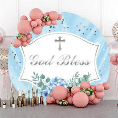Lofaris Round God Bless Blue Floral Party Backdrop For Wedding