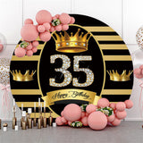 Load image into Gallery viewer, Lofaris Round Gold Black Striped Crown Happy Birthday Backdrop
