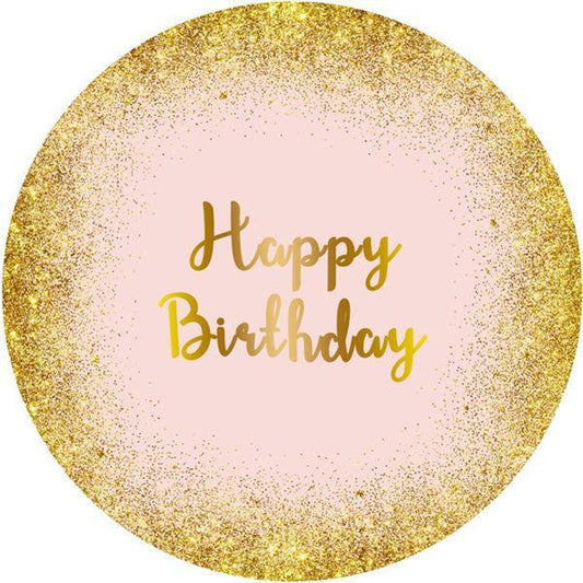 Lofaris Round Gold Glitter And Pink Happy Birthday Backdrop