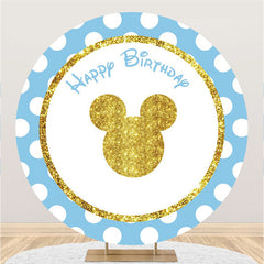 Lofaris Round Gold Glitter Mouse Blue Happy Birthday Backdrop