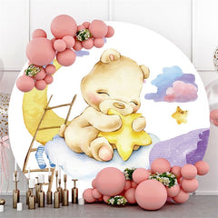 Lofaris Round Gold Moon Bear Cartoon Happy Birthday Backdrop
