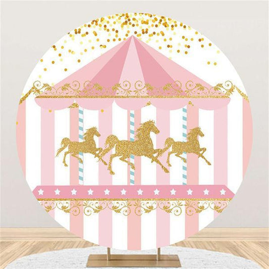 Lofaris Round Golden Horse Happy Birthday Backdrop For Girl