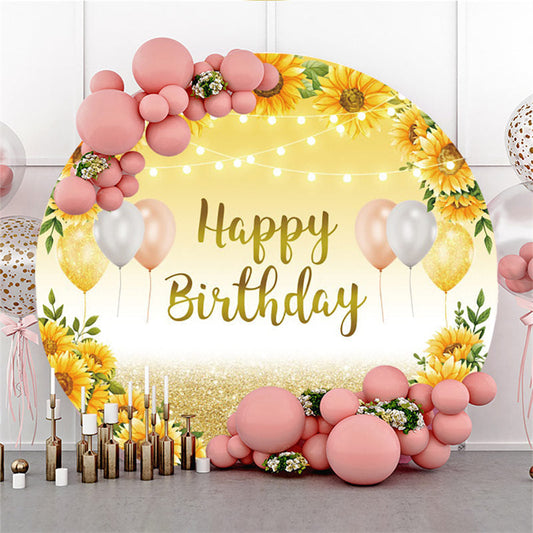 Lofaris Round Golden Sunflower Balloon Happy Birthday Backdrop