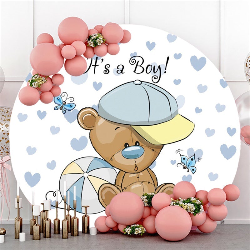 Lofaris Round Its A Boy Bear Love Baby Shower Backdrop For Party