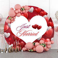 Lofaris Round Just Married Red And White Love Wedding Backdrop