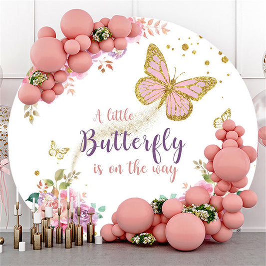 Lofaris Round Little Butterfly On The Way Baby Shower Backdrop
