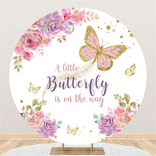 Lofaris Round Little Butterfly On The Way Baby Shower Backdrop