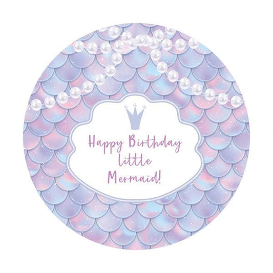Lofaris Round Mermaid Scales Happy Birthday Backdrop For Girl