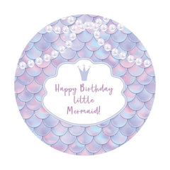 Lofaris Round Mermaid Scales Happy Birthday Backdrop For Girl