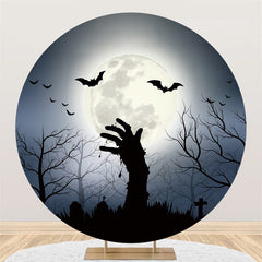 Lofaris Round Moon Black Bat Night Happy Halloween Backdrop
