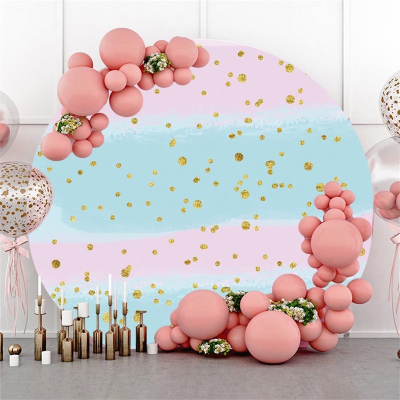 Lofaris Round Pink Blue Glitter Birthday Backdrop For Party
