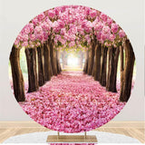 Load image into Gallery viewer, Lofaris Round Pink Flower And Trees Happy Birthday Backdrop