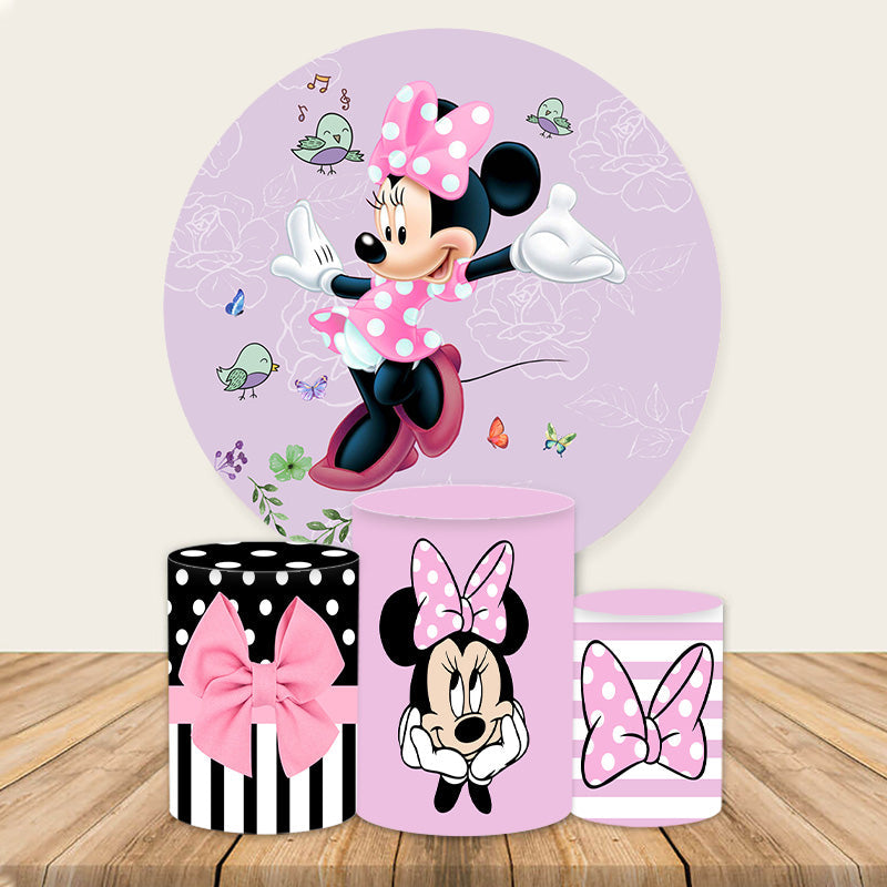 Lofaris Round Pink Lovely Minnie Theme Backdrop Kit For Girl