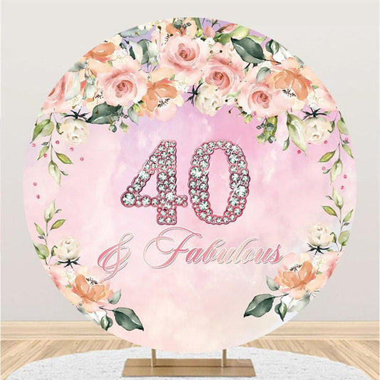 Lofaris Round Pink Theme Happy 40th Birthday Backdrop For Women