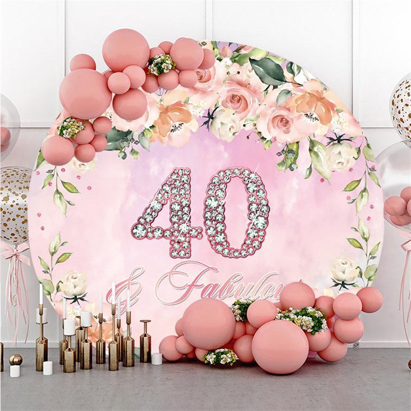 Lofaris Round Pink Theme Happy 40th Birthday Backdrop For Women