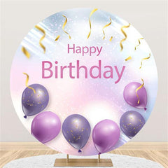 Lofaris Round Purple Balloons Happy Birthday Backdrop For Girl