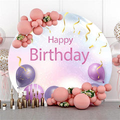 Lofaris Round Purple Balloons Happy Birthday Backdrop For Girl