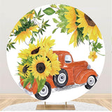 Load image into Gallery viewer, Lofaris Round Red Car Yellow Sunflower Happy Birthday Backdrop